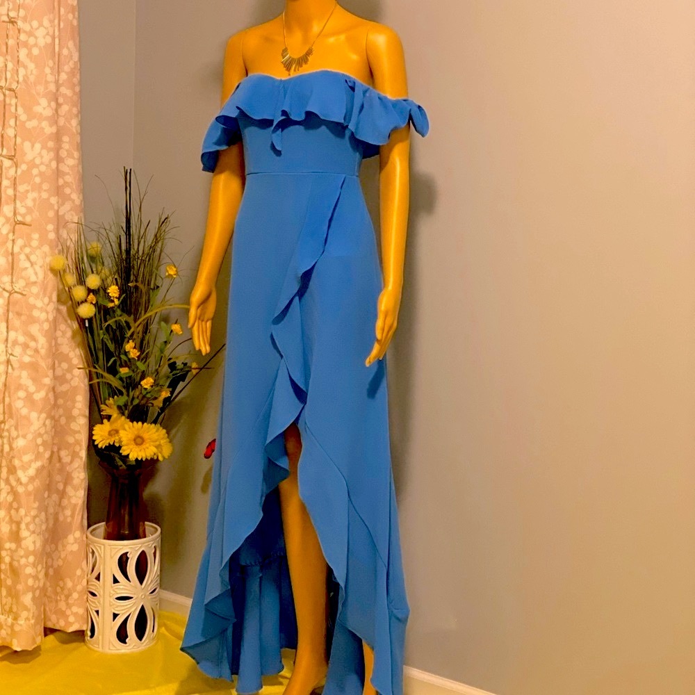 Shein solid ruffle hem wrap dress